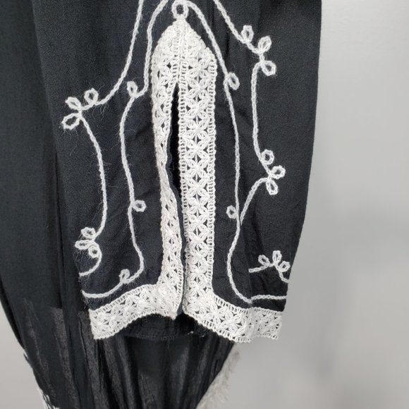 Scully Black White Boho Festival Western Rodeo Embroidered Fringe Tunic Size S - Picture 7 of 16